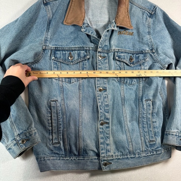 Dunbrooke Jacket Mens Large Blue Jean Barn Embroidered Leather Collared Vintage - Picture 8 of 16